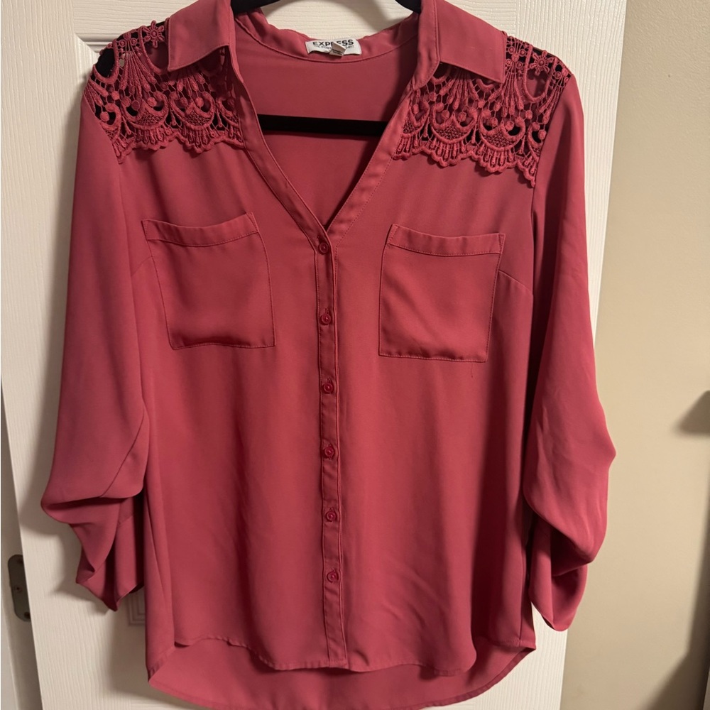 Express Pink Lace Accent Blouse